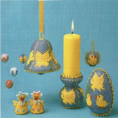 9107 -7cm Bell, 10cm Egg, 7cm Wooden Candlestick, 30mm Egg, 4.5cm Doll, 3 X 17mm Eggs.