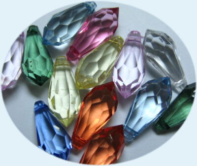Acrylic Faceted Drop - Top Drill - 8 x 18mm - Mixed