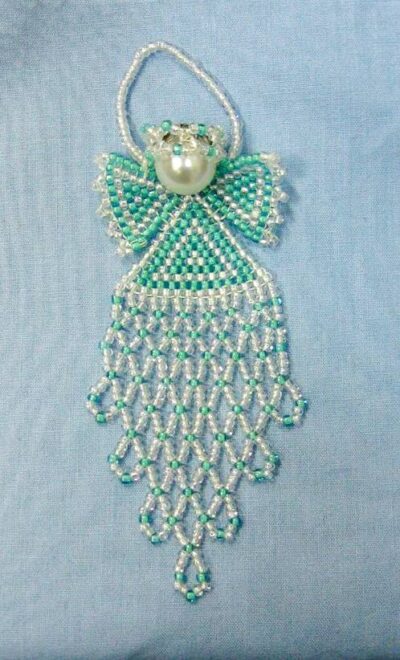 KT0211GR Brick Stitch Angel - Clear and Jade